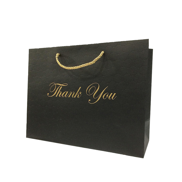Custom Logo Luxury Black Paper Apparel Packaging Bag Thank You Gift Shopping Bag Paperbag