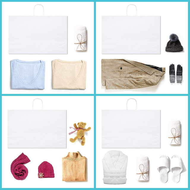 Customized LOGO Printed White Large Shopping Bags with Handles Kraft Paper Gift Bags Paper Grocery Bags for Boutique