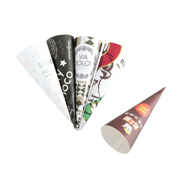 Custom Logo Aluminum Foil Coated Ice Cream Cone Paper Sleeves Conic Cone Wrapping Holder For Ice Cream Dessert Snack