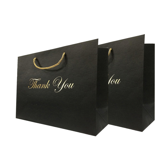 Custom Gold Hot Stamping Retail Shopping Gift Paperbag Boutique Packaging Bags Matte Black Paper Bag