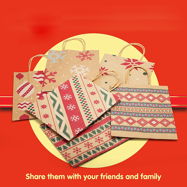 Customized Printed Christmas Gift Bags with Tissue Paper Xmas Gift Bags With Handle Holiday Christmas Treat Baskets