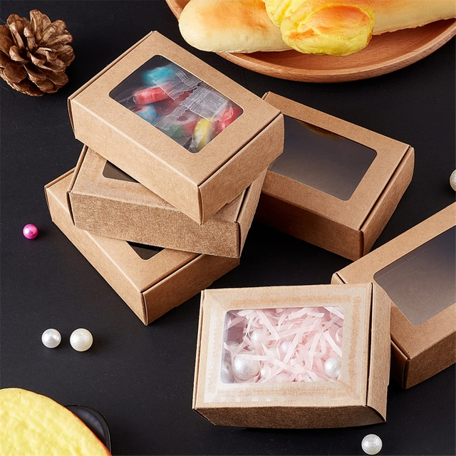 Rectangle Window Gift Box Folding Brown Kraft Paper Soap Packaging Boxes with Window