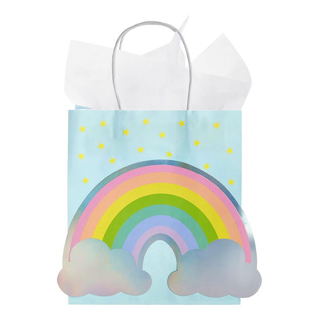 Custom Rainbow Printed Party Favors Paper Bag Baby Shower Birthday Gift Bags with Logo