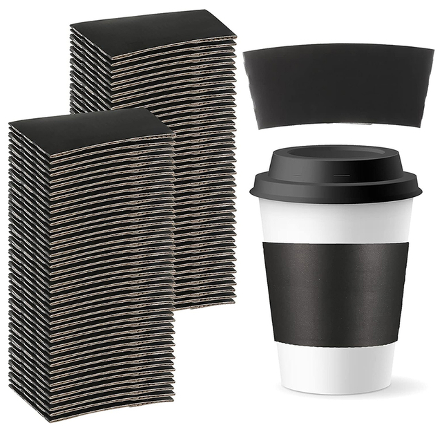 Custom Black Coffee Sleeves Disposable Cup Sleeve Corrugated Kraft Paper Coffee Cup Sleeve Cup Cardboard Protective Hot and Cold