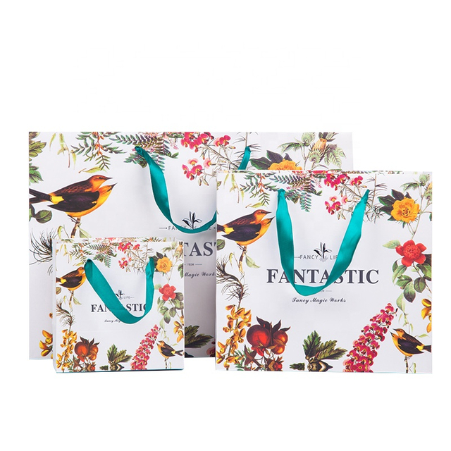 Custom Print Logo Recyclable Card Board Flower Packaging Paper Bag Colorful Kraft Bags With Handle
