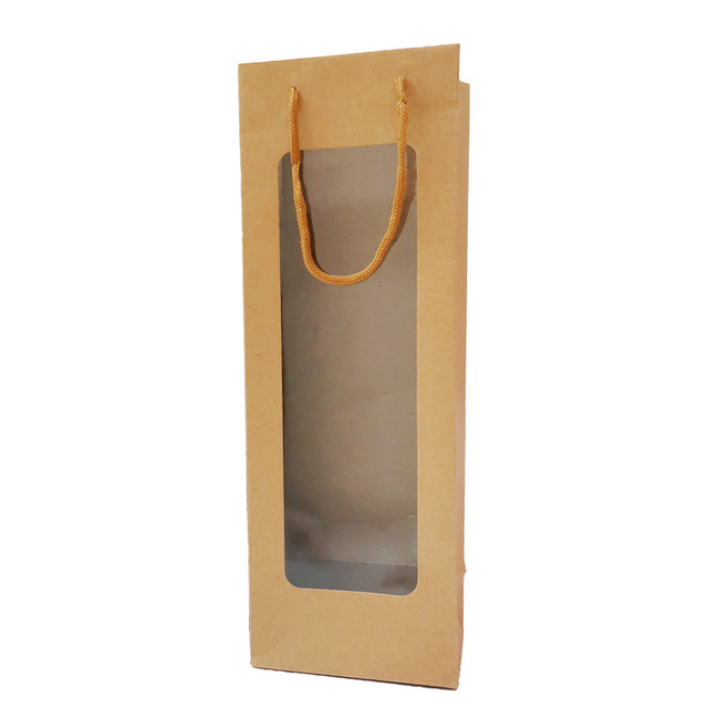 Custom Design Single Wine Bottle Paper Gift Bag Wine Bottle Card Paper Bags with PVC Window