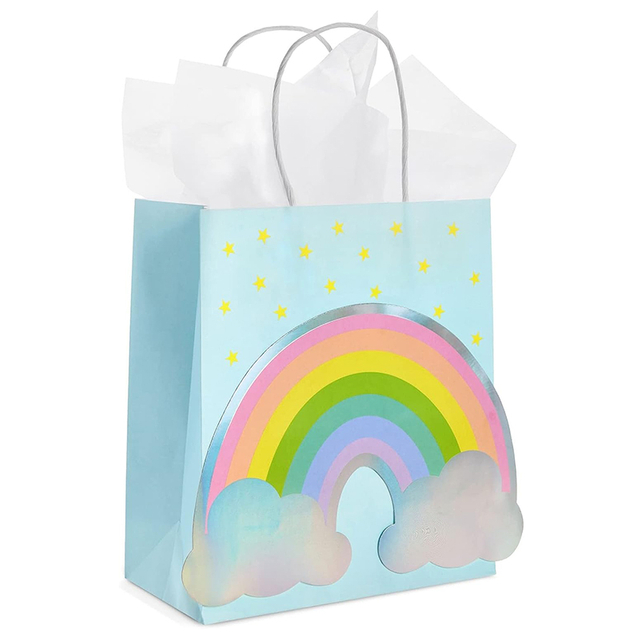 Custom Rainbow Printed Party Favors Paper Bag Baby Shower Birthday Gift Bags with Logo