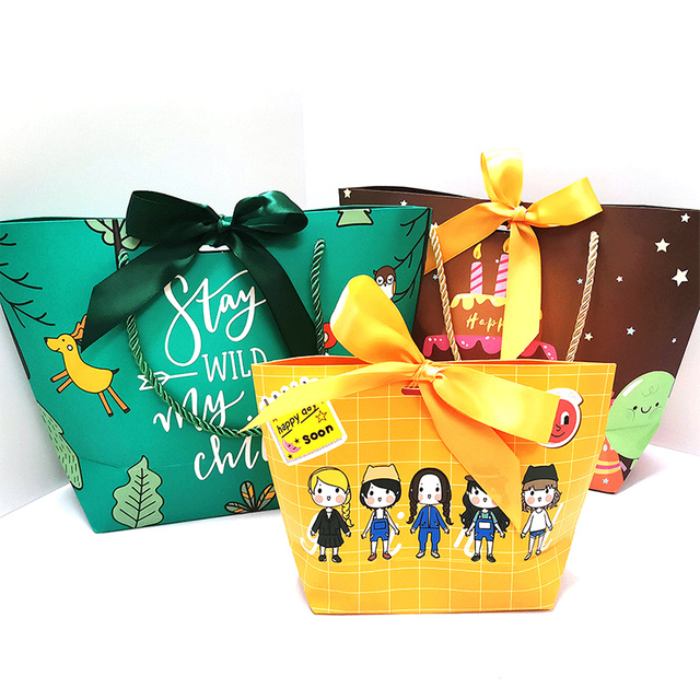 Custom Your Own Logo Paper Gift Shopping Bags With Ribbon Lovely Paper Party Bag