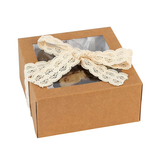 Custom Printed Logo Christmas Bakery Boxes Brown Kraft Paper Box with Window for Baking Bread Cookies Cupcake Goodies Food Gift