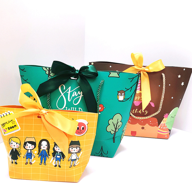 Custom Your Own Logo Paper Gift Shopping Bags With Ribbon Lovely Paper Party Bag