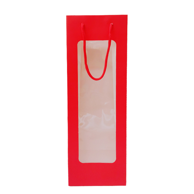 Custom Design Single Wine Bottle Paper Gift Bag Wine Bottle Card Paper Bags with PVC Window