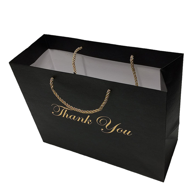 Customized Gold Foil Paper Shopping Bags Large Black Thank You Gift Bags for Small Business