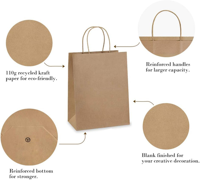 Custom Printed Mixed Size Kraft Paperboard Brown Paper Bags with Handles Gift Bags Bulk for Business Underwear Shopping Bags