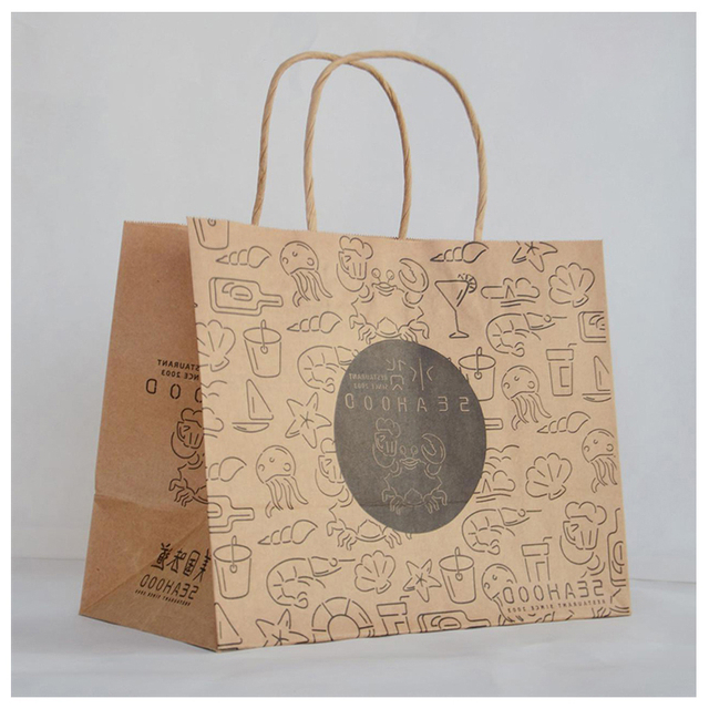 Customized Black Paper Bags Fruit Kraft Paper Bags Customized Logopaper Bags for Food Takeaway