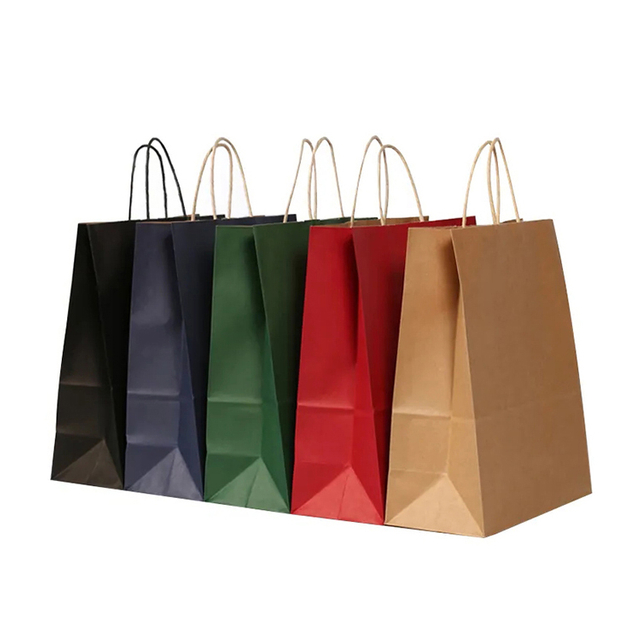 Custom Printed Your Own Logo White Brown Kraft Gift Craft Shopping Paper Bag With Handles