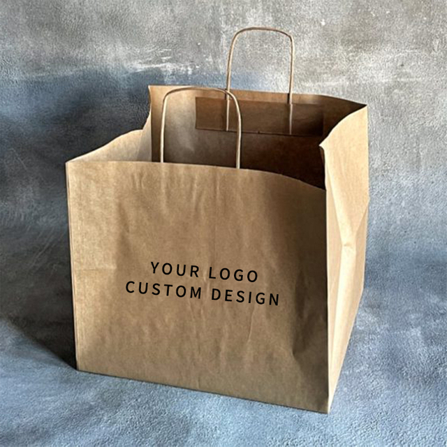 Wholesale Design Resealable Grocery Bags Handles Custom Your Own Logo Print Kraft Paper Bag