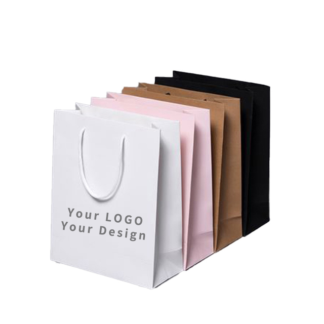 Custom Kraft Gift With Handles Printed Leaf Customised Craft Bags Paper Bag