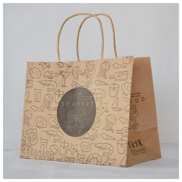 Custom Logo Eco Friendly Brown Fast Food Take Away Kraft Paper Bag
